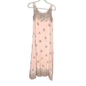 Decked Out Midi Maxi Dress Vintage Small Peach Floral Sleeveless Pastel 90s Vtg